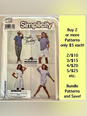 Simplicity 9112 Uncut Sewing Pattern Christie Brinkley Top Dress Skirt Pants (S)